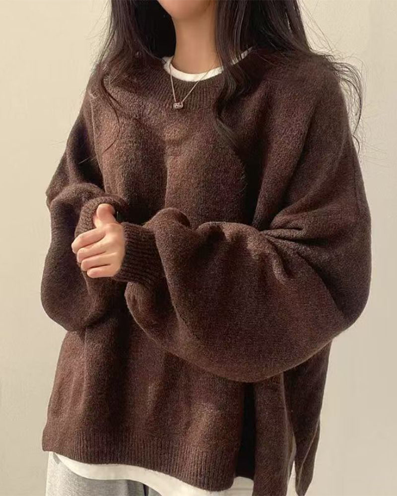 Crew Neck Side Slit Pullover