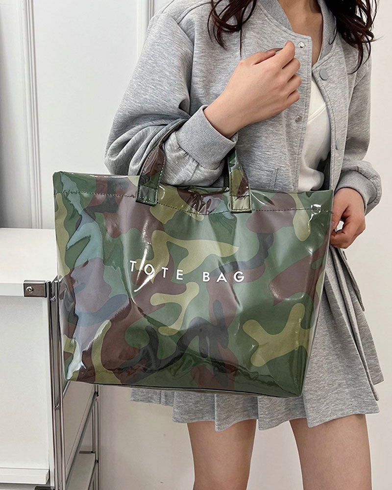 Women's Camo And And Leaf Print Tote Bag