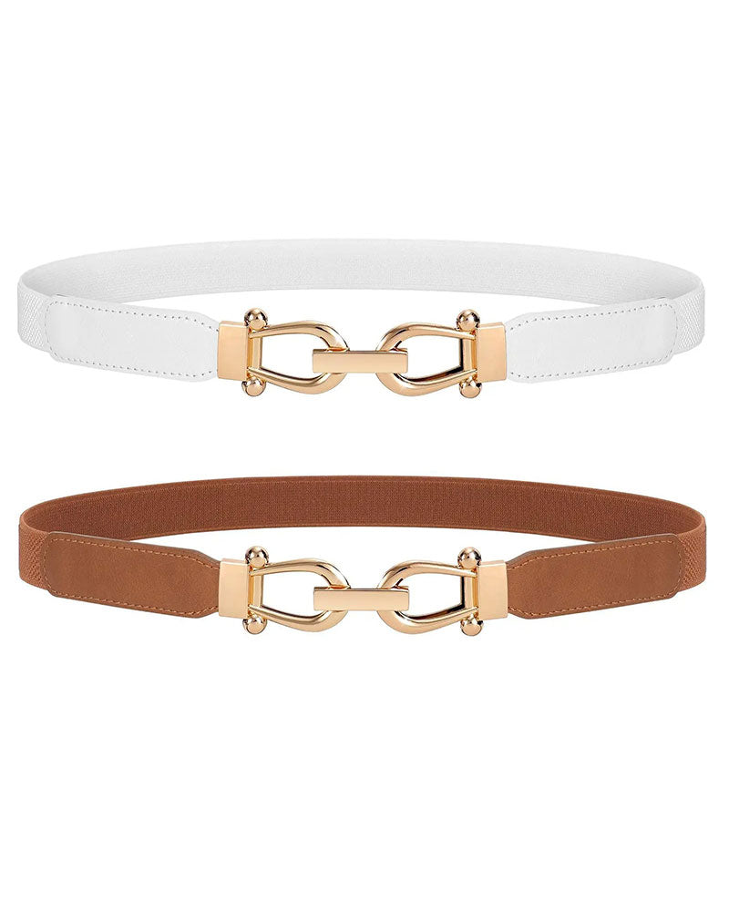 Women Stretchy Waist Belt Retro Elastic Skinny Belt for Ladies with Gold Buckle