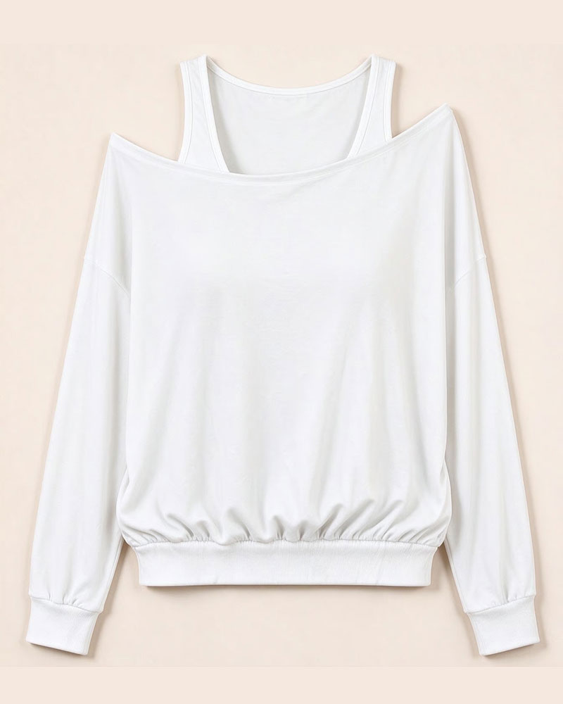 Off-Shoulder Mock Two-Piece Long Sleeve Top