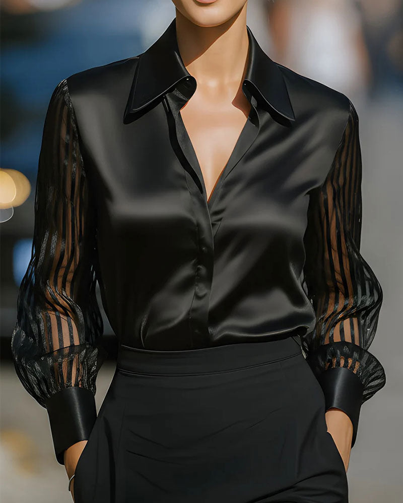 Solid Color Lapel Patchwork Long Sleeve Shirt