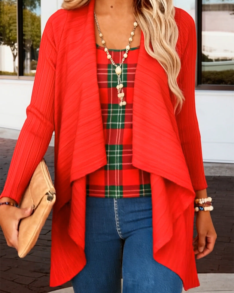 Ruffled Plaid Patchwork Faux Two-Piece Top