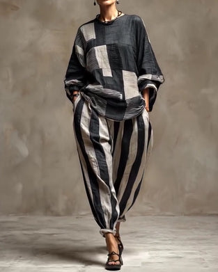 Casual Striped Round Neck Two-Piece Set