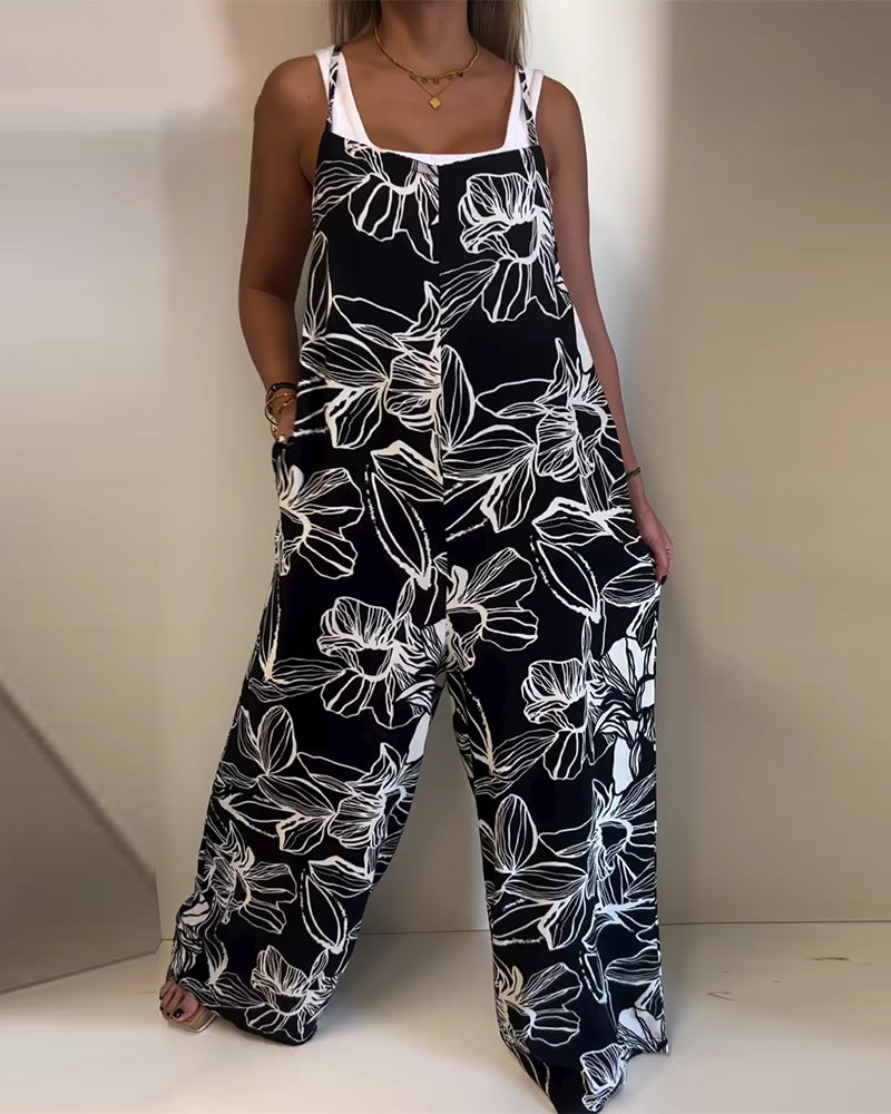 Printed Strapless Wide-Leg Jumpsuit