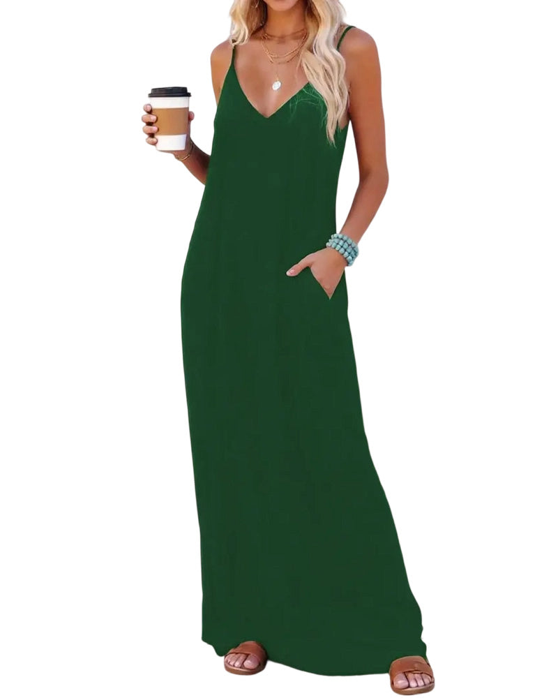 Solid Loose Pocket Maxi Dress