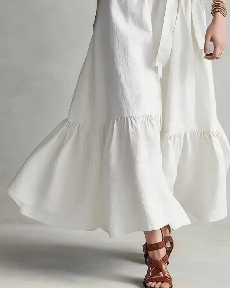 V-Neck Sleeveless Ruffled Tie-Front Dress