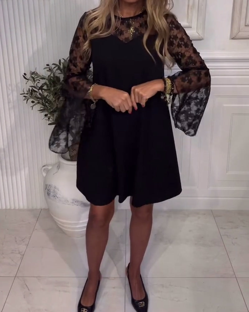 Solid Color Bell Sleeve Patchwork Dress