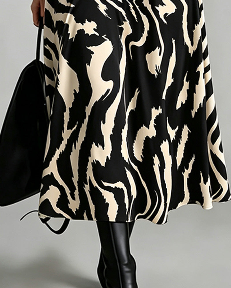 Patchwork Zebra Long Sleeve Dress