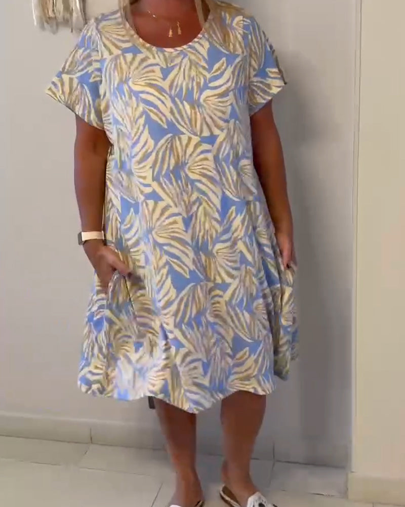 Short Sleeve Abstract Print Loose Dress