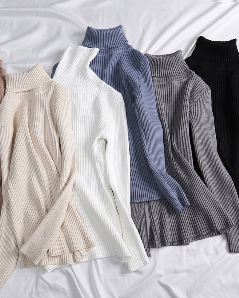 High-Neck Knit Sweater Base Layer