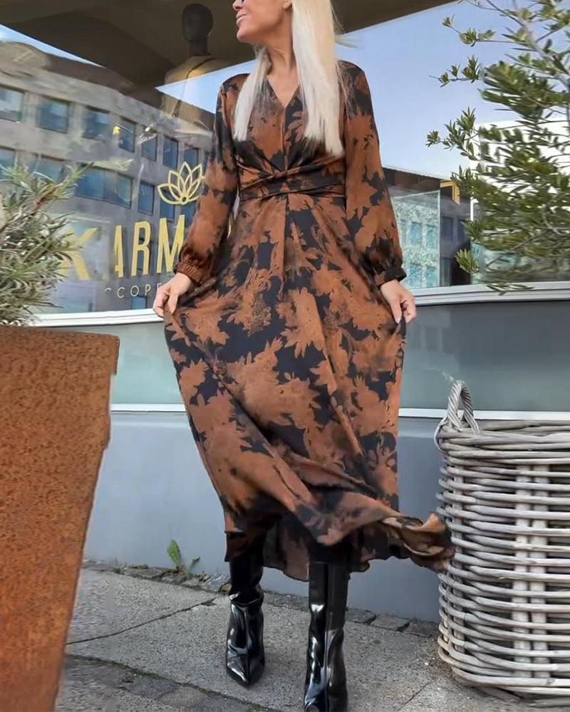 Lantern Sleeve Retro Print Dress