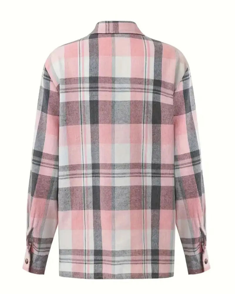 Plaid Loose Button-Down Shirt Blouse