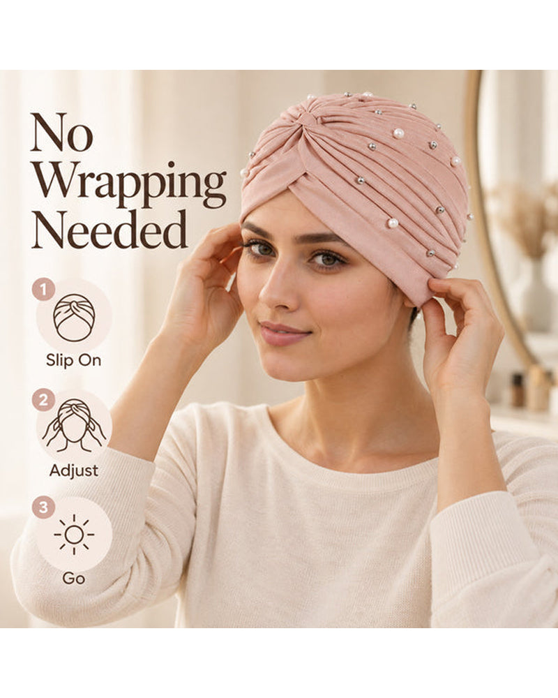 Pearl Pleated Pre-Tied Turban Hat
