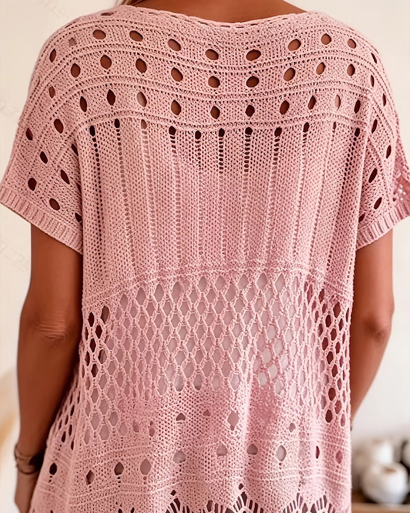 Round Neck Hollow Out Pullover