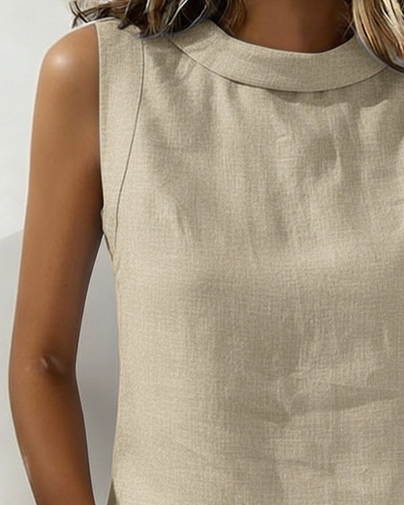 Collarless Sleeveless Elegant Blouse