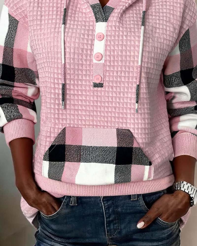 Plaid Patchwork Casual Hoodie