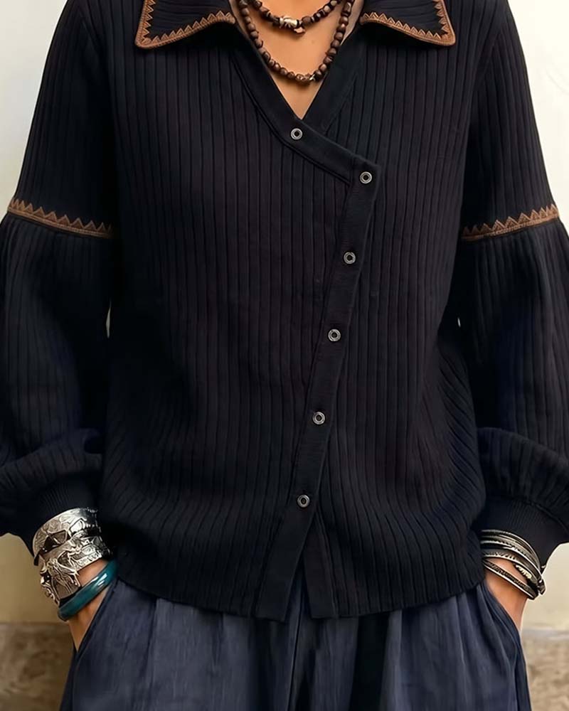 Lapel Button Lantern Sleeve Coat
