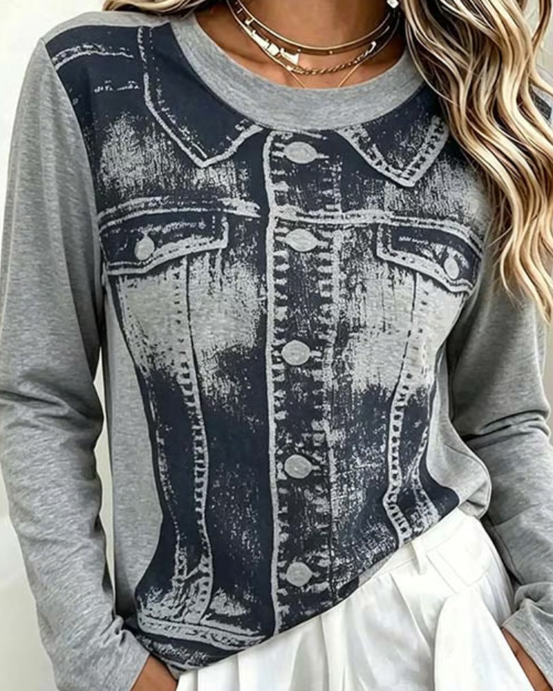 Crew Neck Print Top