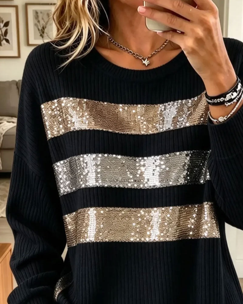 Horizontal Stripe Casual Long Sleeve Top