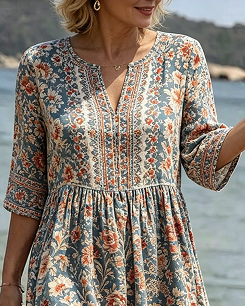 Mini V-Neck Floral Patchwork Dress