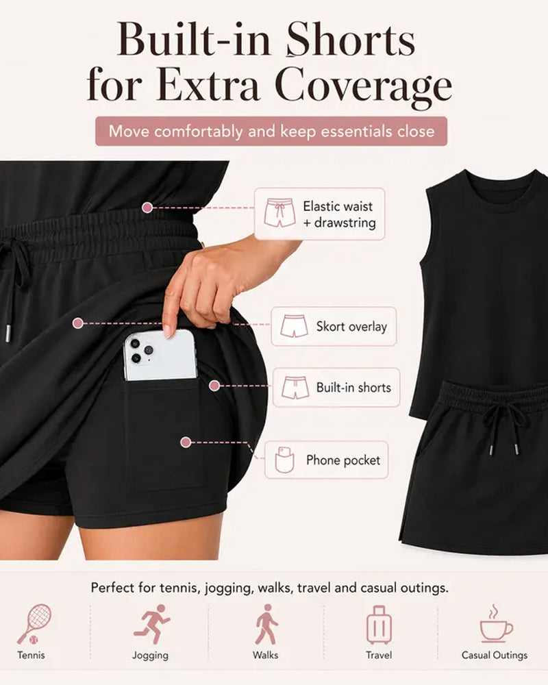 Sleeveless Round Neck Drawstring Casual Set