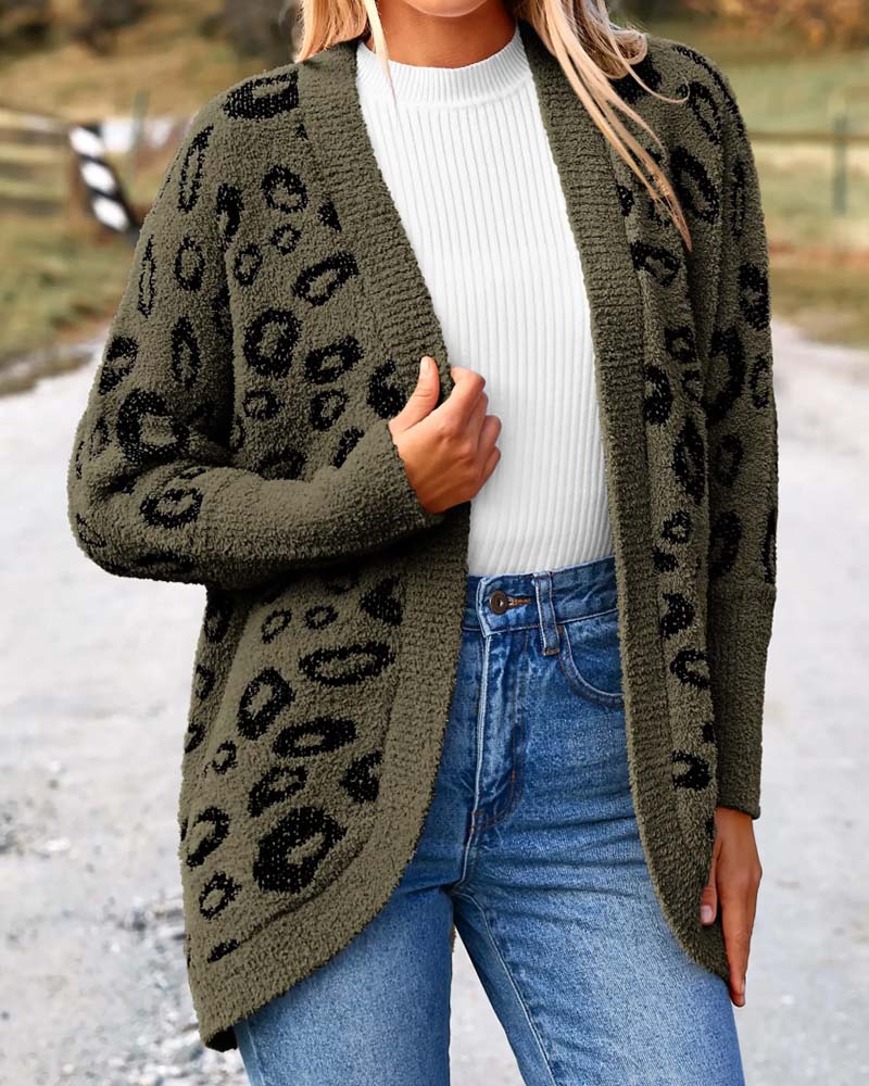 Loose Leopard Print Long Sleeve Cardigan