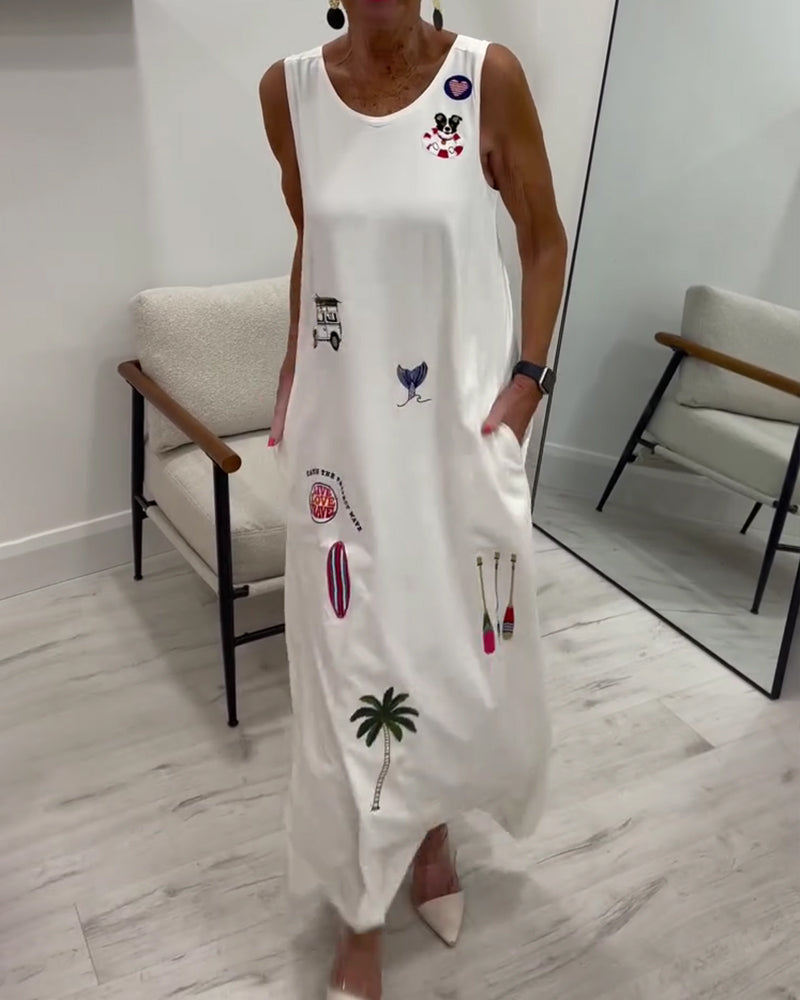 Sleeveless Novelty Print Casual Dress