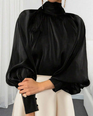 Lantern Sleeve High Neck Blouse
