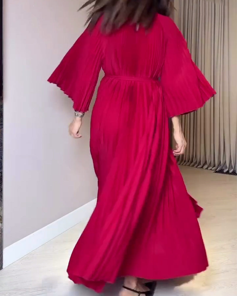 Fashionable Round Neck Pleated Dress