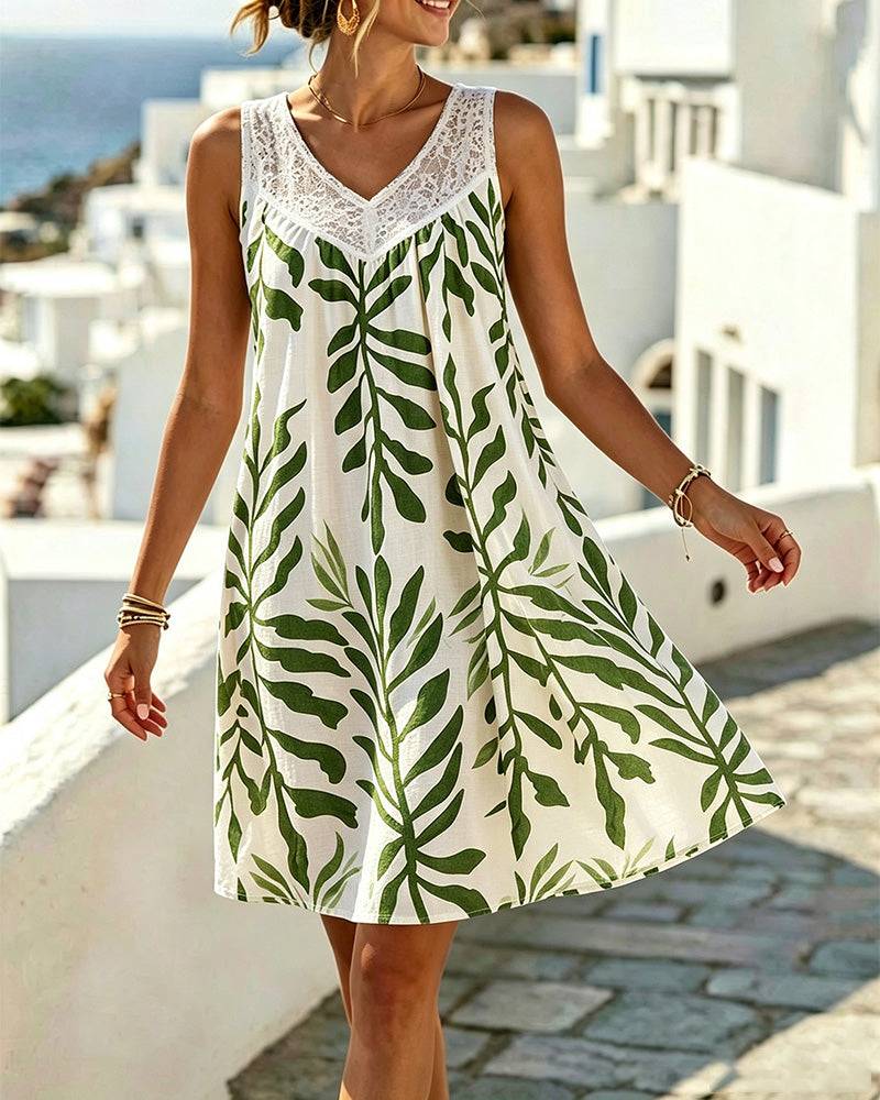 Sleeveless Lace V-Neck Floral Dress
