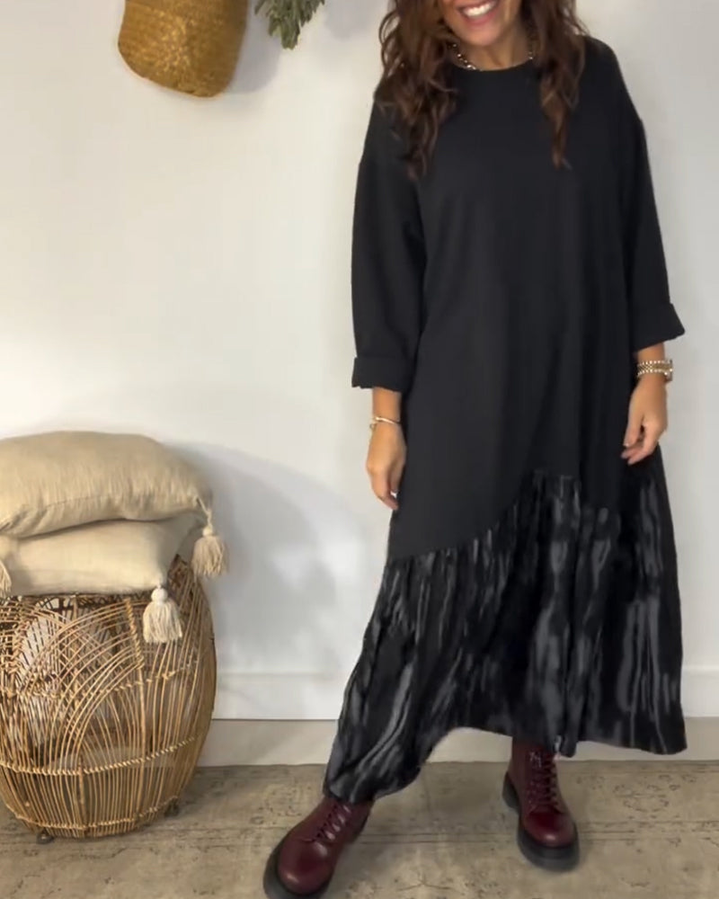 Round Neck Irregular Patchwork Print Dress