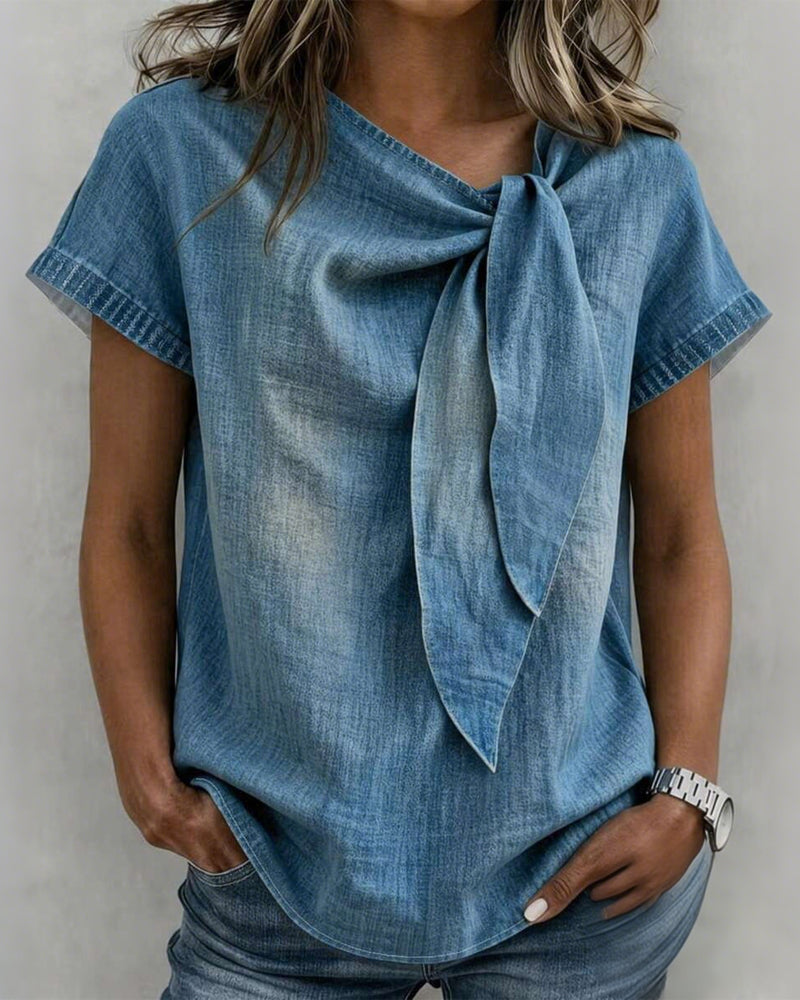 Short-Sleeved Lace-Up Blouse
