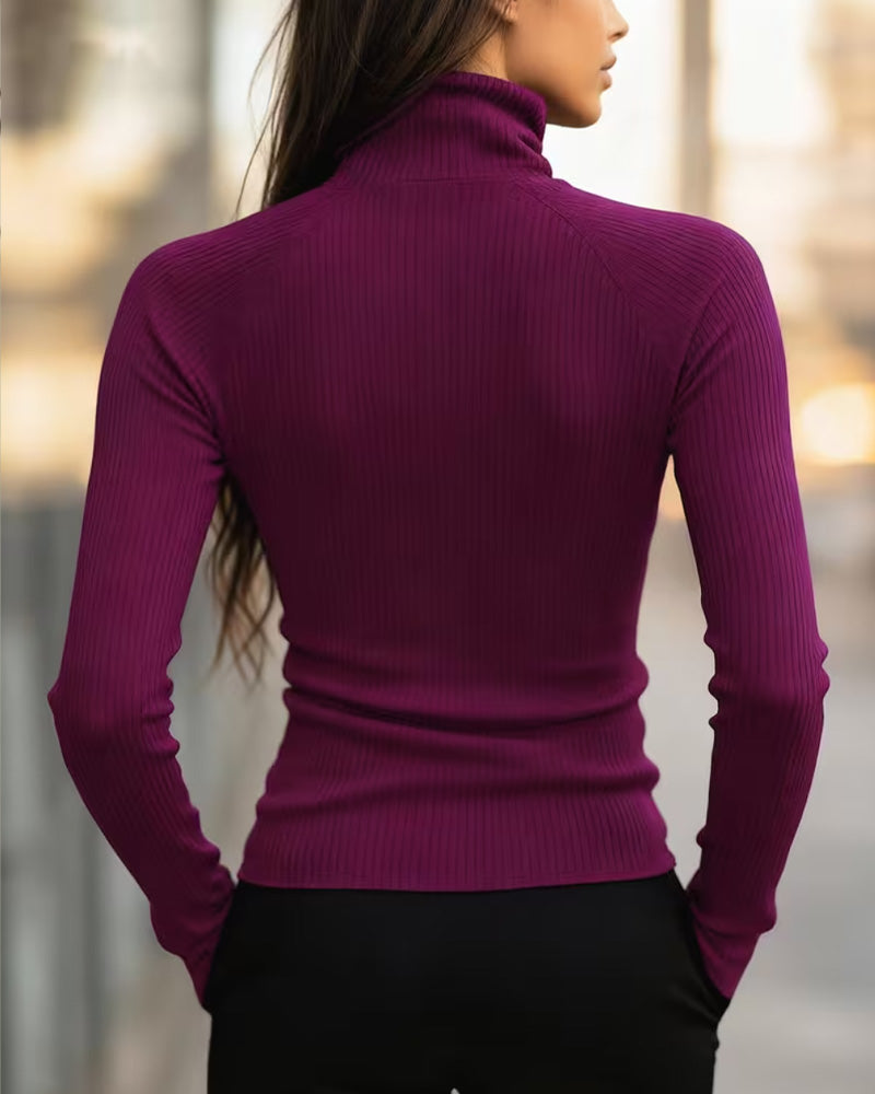 Turtleneck Zipper Slim Fit Top