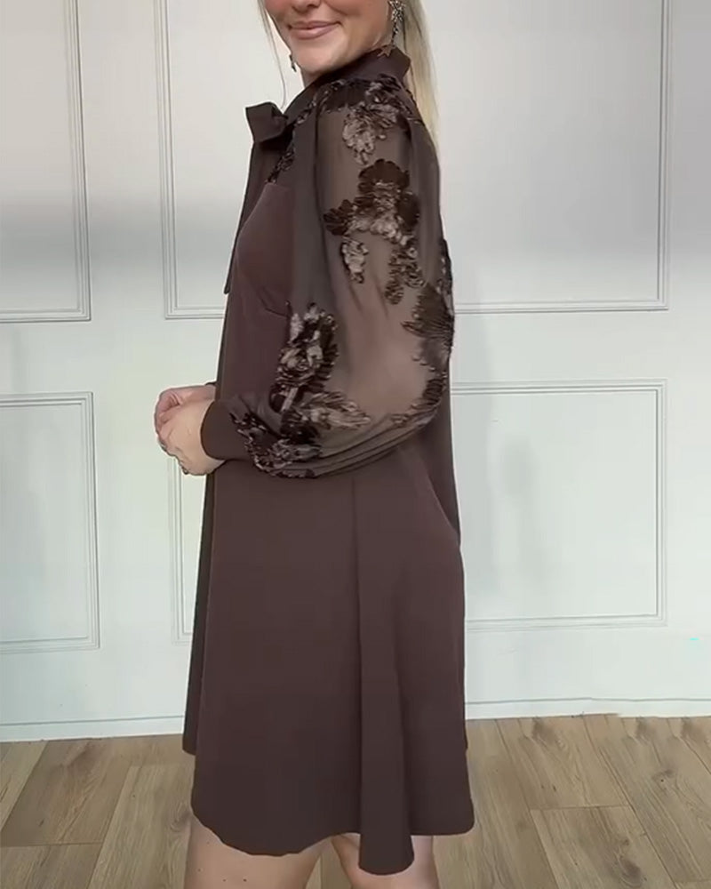 Long-Sleeved Tie-Up Bow Dress