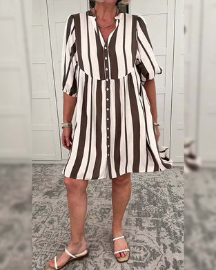Half Sleeve Striped Casual Dress