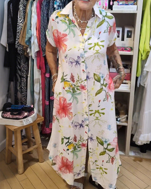 Lapel Printed Button-Down Shirt Dress