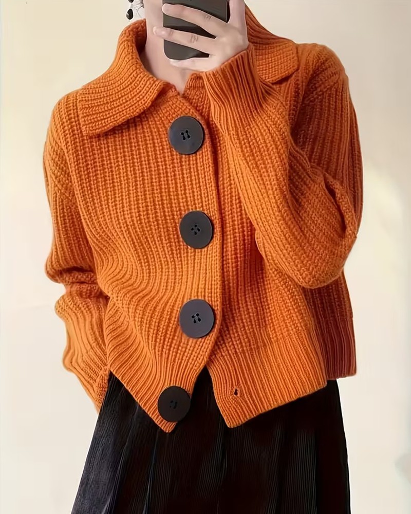Stylish Lapel Huge Button Cardigan