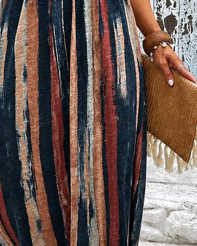 Crew Neck Striped High Waist A-Line Dress