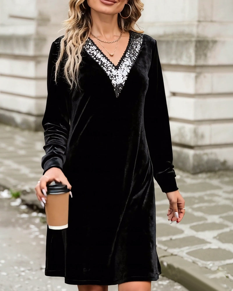Elegant V-Neck Sequined Dress