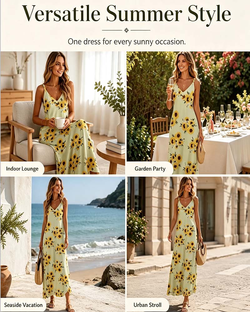 Long Print Spaghetti Strap Dress