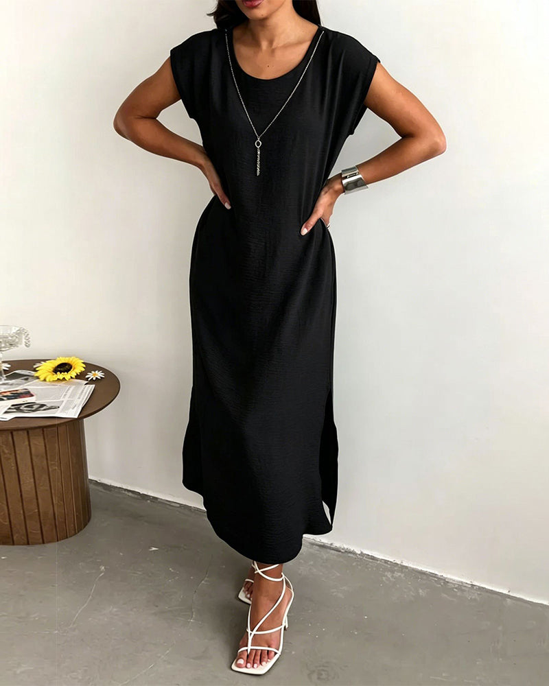 Midi Length Slit Loose Dress