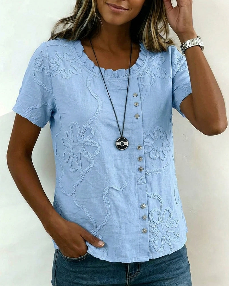 Textured Floral Side-Button Blouse