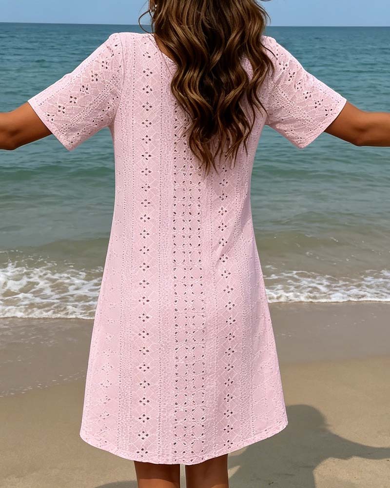 Hollow Out V-Neck Short Dress