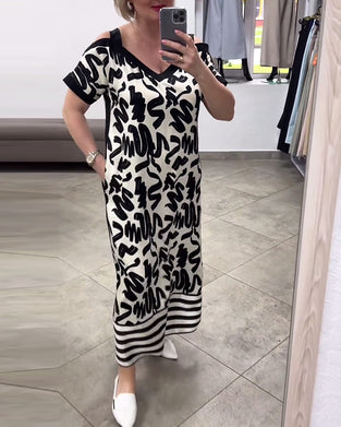 Short sleeve off shoulder print dress