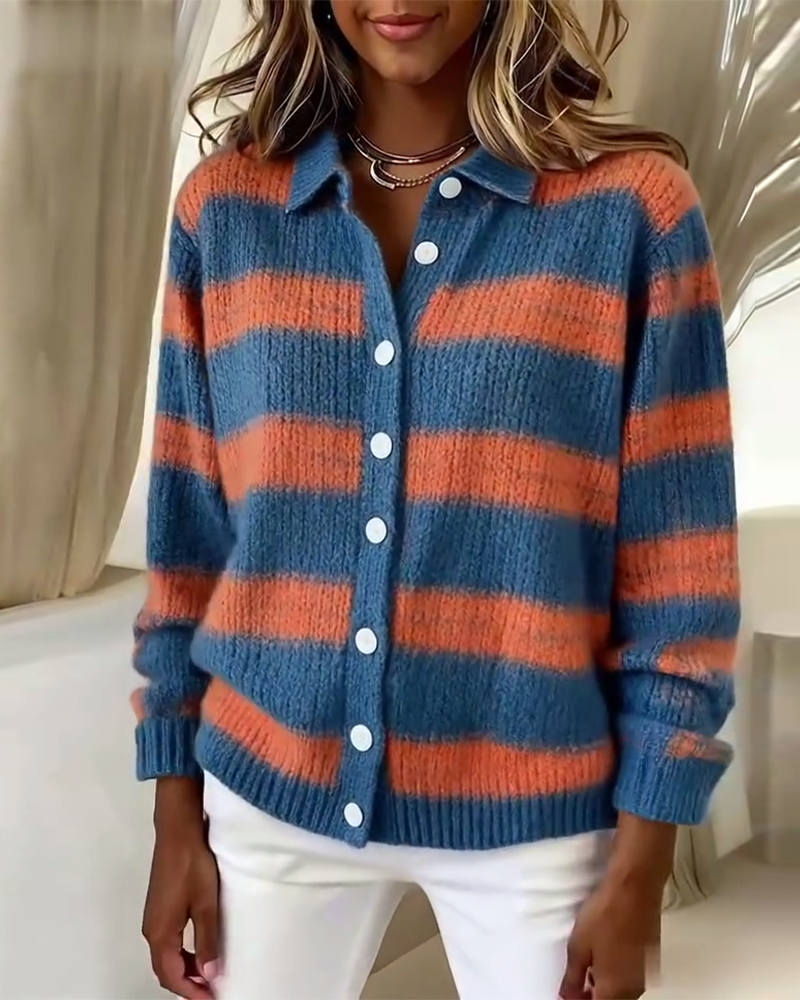 Everyday Striped Button-Down Cardigan