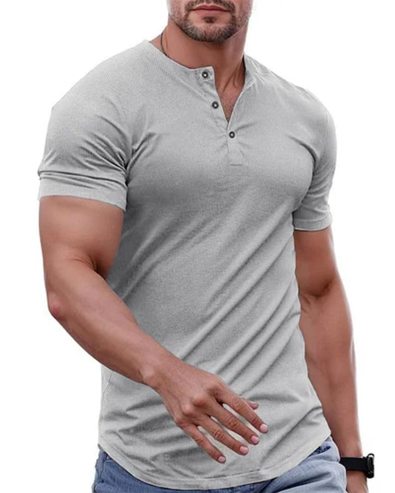 Half-Buttoned Henley Short-Sleeve T-Shirt