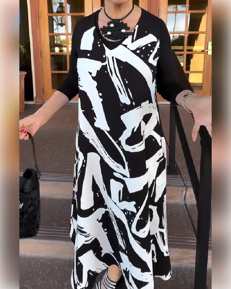 Long-Sleeve Patchwork Printed Dress