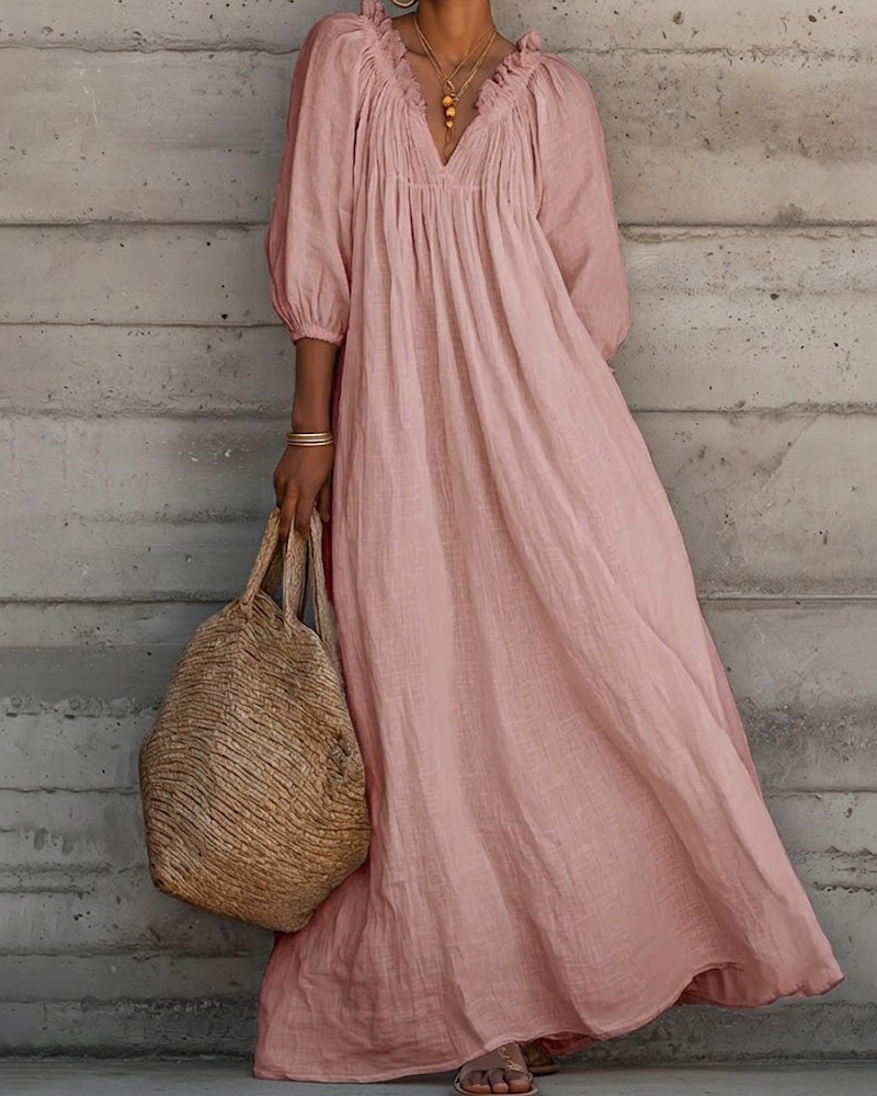 Pure White Bubble Sleeve Full Skirt Maxi Dress
