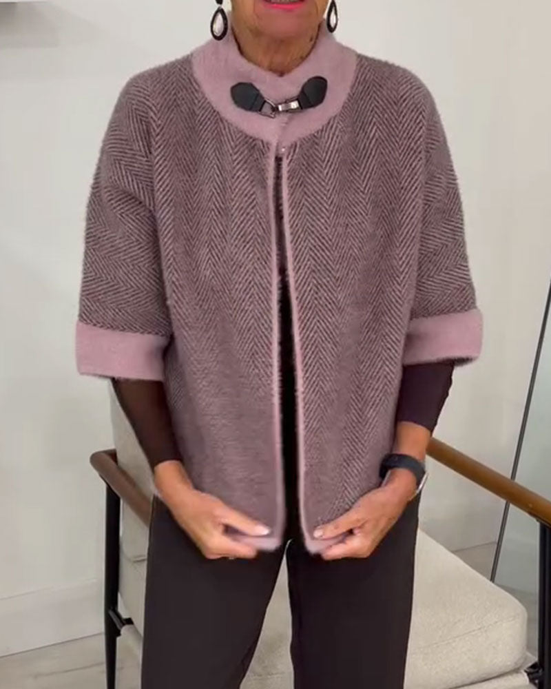 Herringbone Color Block Cropped Knit Cardigan