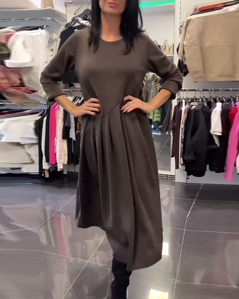 Casual Round Neck Solid Color Dress